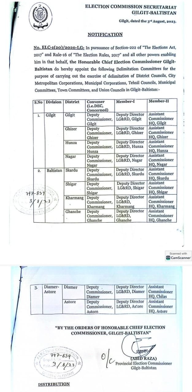 Notification for Delimitation of  Constituencies